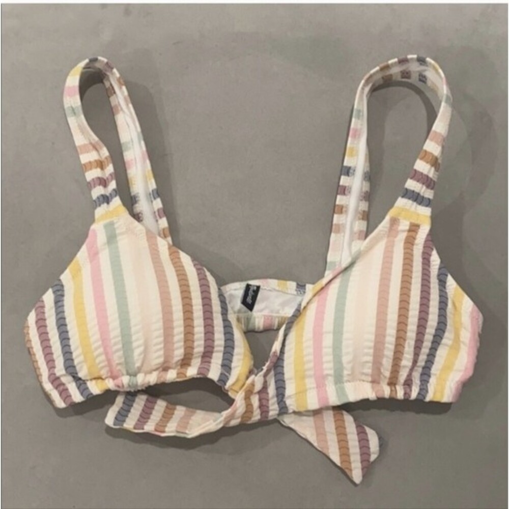Madewell Seersucker Striped Bikini Top lightly padded triange bow XXS  NWOT